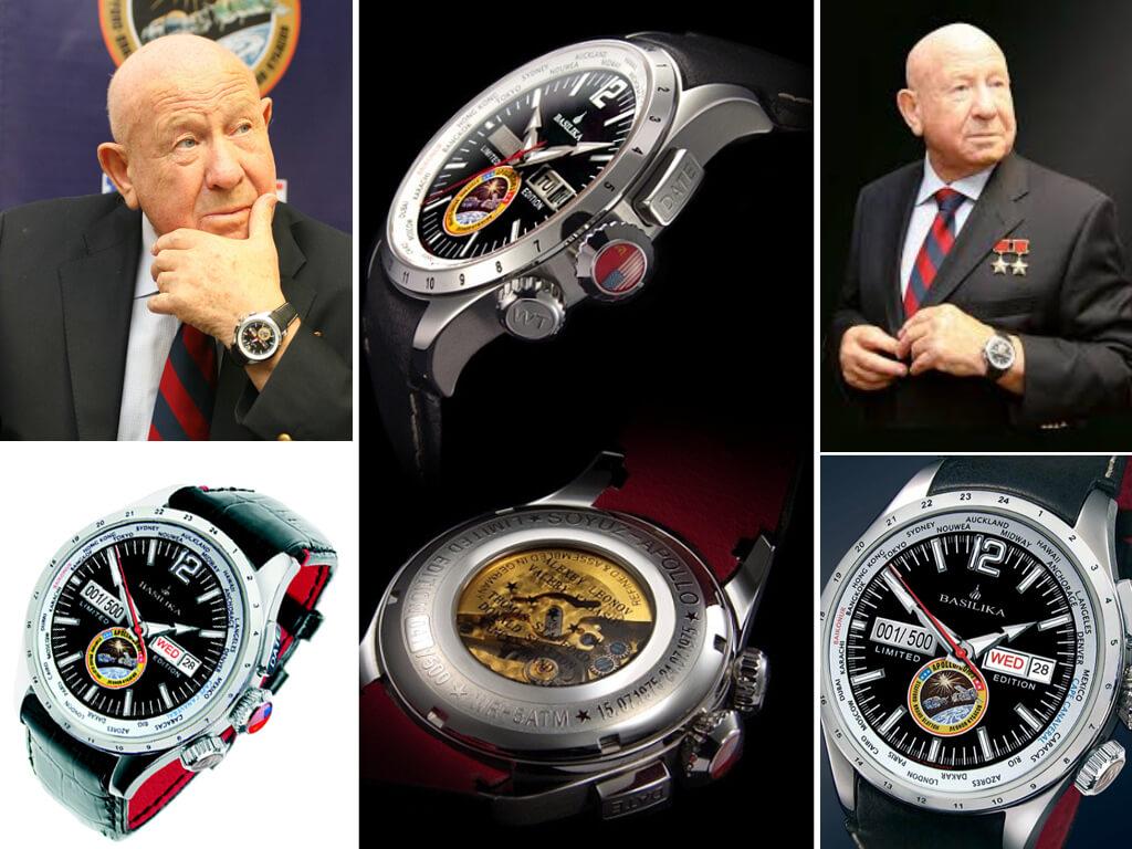 Часы Basilika Soyuz-Apollo, выпущенные в честь исторической стывковки “Союз-Аполлон”, были преподнесены Алексею Леонову в 2010 году